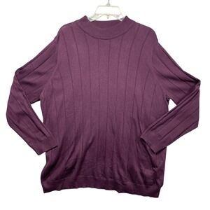 Roamans 1X Purple Mock Neck‎ Ribbed Knit Sweater Plus Size Long Sleeve Top